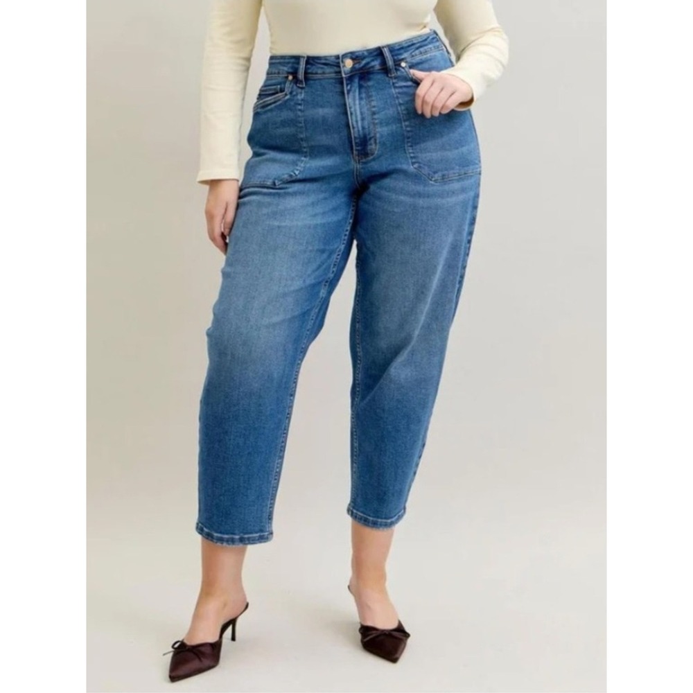 Judy Blue Barrel of Fun Barrel Leg High Rise Stitch Pocket Jeans‎ 16W